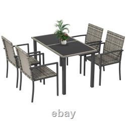 Outsunny 4 Seater Rattan Garden Furniture Set with Glass Tabletop Mixed Grey