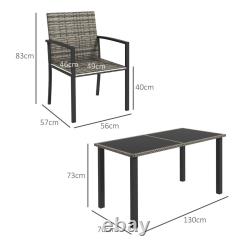 Outsunny 4 Seater Rattan Garden Furniture Set with Glass Tabletop Mixed Grey