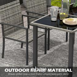 Outsunny 4 Seater Rattan Garden Furniture Set with Glass Tabletop Mixed Grey