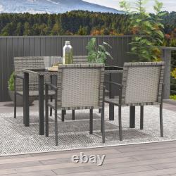 Outsunny 4 Seater Rattan Garden Furniture Set with Glass Tabletop Mixed Grey