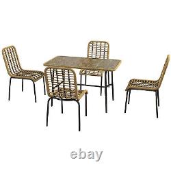 Outsunny 4 Seater Rattan Garden Furniture Set with Tempered Glass Tabletop