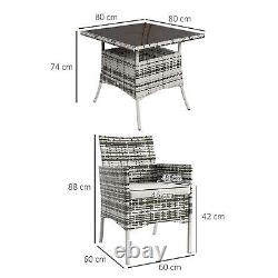 Outsunny 4 Seater Rattan Garden Furniture Set with Tempered Glass Tabletop Grey