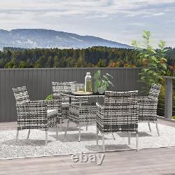 Outsunny 4 Seater Rattan Garden Furniture Set with Tempered Glass Tabletop Grey