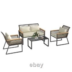 Outsunny 4 Seater Round Wicker Rope Garden Furniture Set with Cushions Grey
