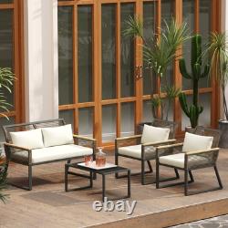 Outsunny 4 Seater Round Wicker Rope Garden Furniture Set with Cushions Grey