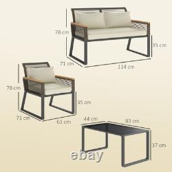 Outsunny 4 Seater Round Wicker Rope Garden Furniture Set with Cushions Grey