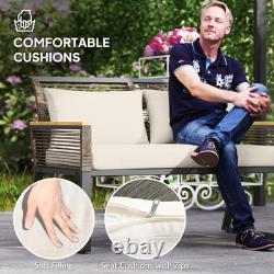 Outsunny 4 Seater Round Wicker Rope Garden Furniture Set with Cushions Grey