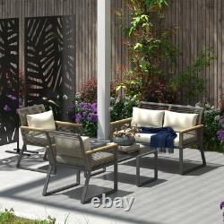 Outsunny 4 Seater Round Wicker Rope Garden Furniture Set with Cushions Grey