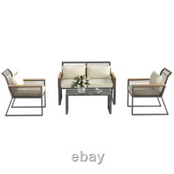 Outsunny 4 Seater Round Wicker Rope Garden Furniture Set with Cushions Grey