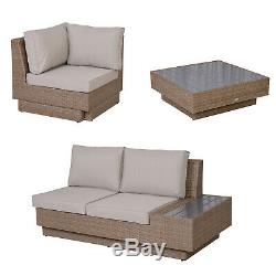 Outsunny 4PC Sectional Rattan Sofa Set Garden Furniture Patio Coffee Table Chair