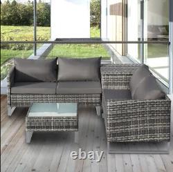 Outsunny 4Pcs Patio Rattan Sofa Garden Furniture Set with Table Cushions Grey