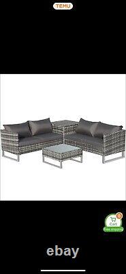 Outsunny 4Pcs Patio Rattan Sofa Garden Furniture Set with Table Cushions Grey