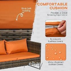 Outsunny 4Pcs Patio Rattan Sofa Garden Furniture Set with Table Cushions Orange