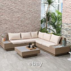 Outsunny 4Pcs Rattan Sofa Set Garden Furniture Set with Armrest Cushions Beige