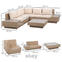 Outsunny 4Pcs Rattan Sofa Set Garden Furniture Set with Armrest Cushions Beige