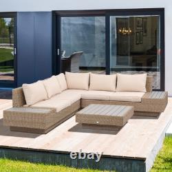 Outsunny 4Pcs Rattan Sofa Set Garden Furniture Set with Armrest Cushions Beige
