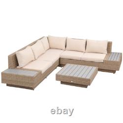 Outsunny 4Pcs Rattan Sofa Set Garden Furniture Set with Armrest Cushions Beige