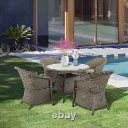 Outsunny 5 PCS Patio PE Rattan Dining Set Garden Furniture Set with Umbrella Hole