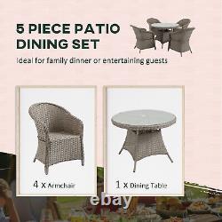Outsunny 5 PCS Patio PE Rattan Dining Set Garden Furniture Set with Umbrella Hole