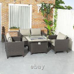 Outsunny 5 PCs Rattan Garden Furniture Set with Gas Fire Pit Table, Brown