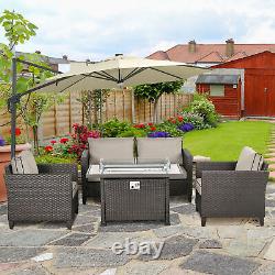 Outsunny 5 PCs Rattan Garden Furniture Set with Gas Fire Pit Table, Brown