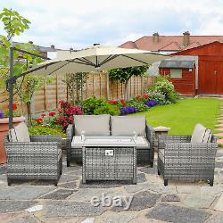 Outsunny 5 PCs Rattan Garden Furniture Set with Gas Fire Pit Table, Grey