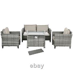 Outsunny 5 PCs Rattan Garden Furniture Set with Gas Fire Pit Table, Grey