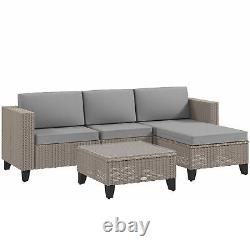 Outsunny 5 PCs Rattan Garden Furniture Set with Glass Coffee Table, Brown