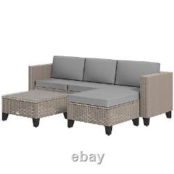 Outsunny 5 PCs Rattan Garden Furniture Set with Glass Coffee Table, Brown