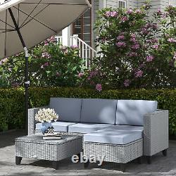 Outsunny 5 PCs Rattan Garden Furniture Set with Glass Coffee Table, Grey