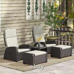 Outsunny 5 PCs Rattan Garden Furniture Set with Reclining Chairs, Table, Brown