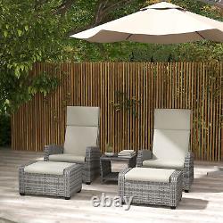 Outsunny 5 PCs Rattan Garden Furniture Set with Reclining Chairs, Table, Grey