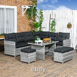 Outsunny 5 PCs Rattan Garden Furniture Set with Stools, Table, Cushion, Grey