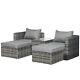 Outsunny 5 Pcs Rattan Garden Furniture Set Single Sofa Stool Coffeetable Grey
