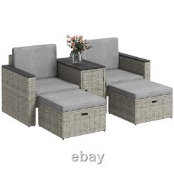 Outsunny 5 Piece Rattan Garden Furniture Set with Storage Table, Stools, Grey