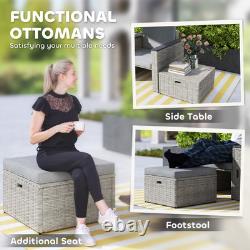 Outsunny 5 Piece Rattan Garden Furniture Set with Storage Table, Stools, Grey