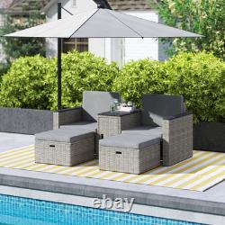 Outsunny 5 Piece Rattan Garden Furniture Set with Storage Table, Stools, Grey