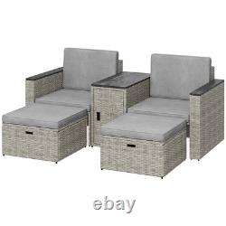 Outsunny 5 Piece Rattan Garden Furniture Set with Storage Table, Stools, Grey