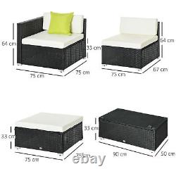 Outsunny 5 Pieces Rattan Sofa Set Wicker Sectional Cushion Patio Black Garden
