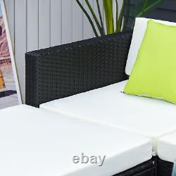 Outsunny 5 Pieces Rattan Sofa Set Wicker Sectional Cushion Patio Black Garden