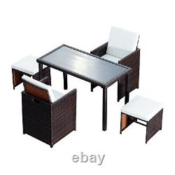 Outsunny 5PCs Rattan Garden Furniture Wicker Weave Sofa Set Table Chair Footrest
