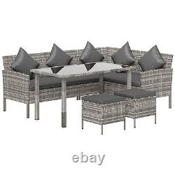 Outsunny 5Pcs Rattan Dining Corner Sofa Set, Garden Furniture Set, Dark Grey