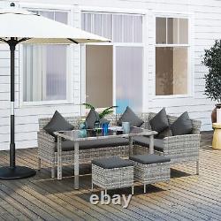 Outsunny 5Pcs Rattan Dining Corner Sofa Set, Garden Furniture Set, Dark Grey