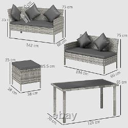 Outsunny 5Pcs Rattan Dining Corner Sofa Set, Garden Furniture Set, Dark Grey