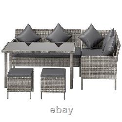 Outsunny 5Pcs Rattan Dining Corner Sofa Set, Garden Furniture Set, Dark Grey