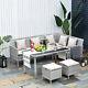Outsunny 5pcs Rattan Dining Set With Sofa, Coffee Table Footstool Garden Furniture