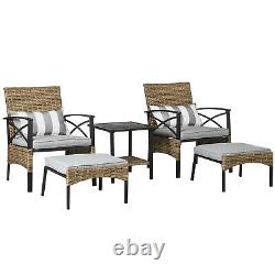 Outsunny 5pc Rattan Garden Furniture Set withChair, Footstool and Table, Grey