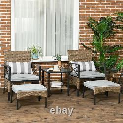 Outsunny 5pc Rattan Garden Furniture Set withChair, Footstool and Table, Grey