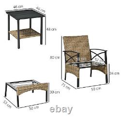 Outsunny 5pc Rattan Garden Furniture Set withChair, Footstool and Table, Grey