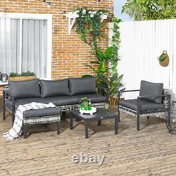 Outsunny 6 PCs Rattan Garden Furniture Set with Table, Cushion, Charcoal Grey